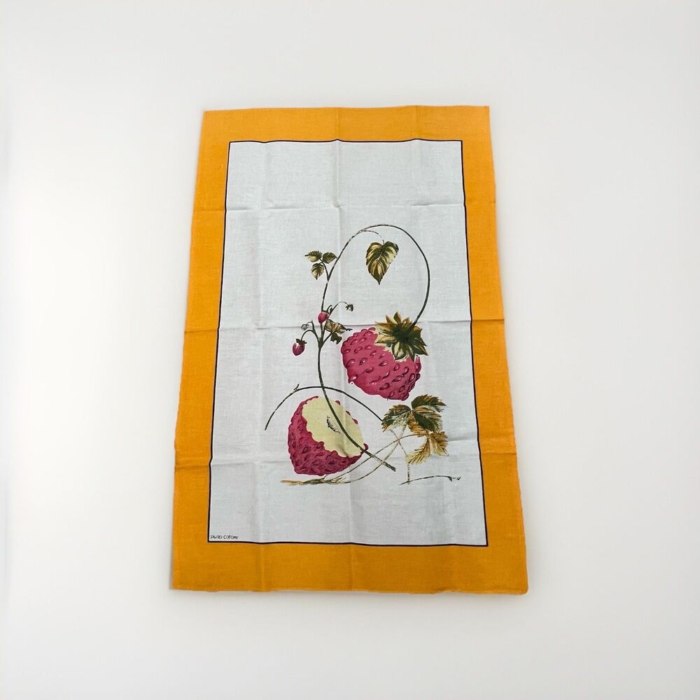 Vintage Italian Italy Puro Cotone Kitschy MCM Strawberry Print Tea Towel